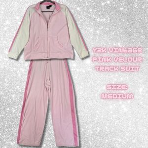 Y2K Vtg Erika Velour Tracksuit Set Medium Pink Colorblock Bimbocore Paris Juicy